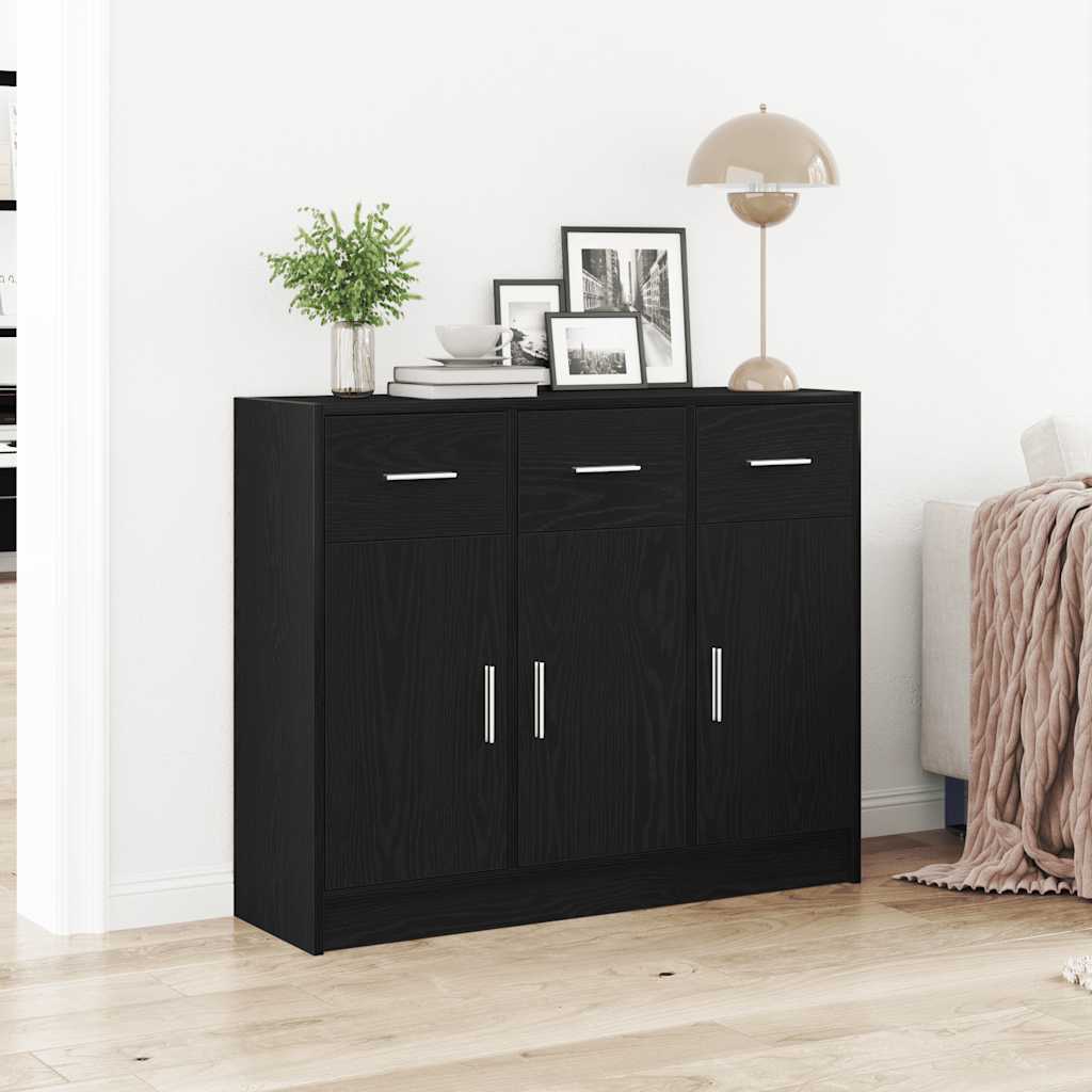 Sideboard Black Oak 91x28x75 cm Engineered Wood